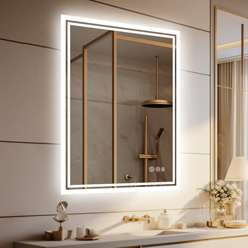 LUVODI Miroir Salle de Bain LED Mural: 80x60cm Miroir Lumineux avec Prise 3 Températures de Couleur Anti buée Interrupteur Mural Miroir Connecté Gradable, Mémoire,IP65 Horizontal/Vertical