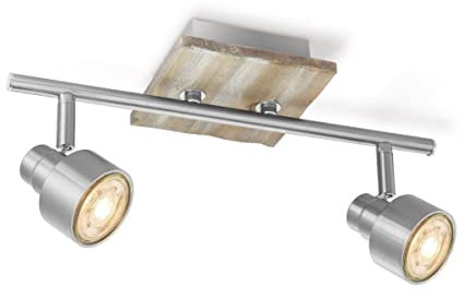 Home Sweet Home Landhaus LED Deckenleuchte | Drift | 33.5/12/17.5cm | Matt-Nickel | 2 Flammig | Holz und Metall | Dimmbar | inkl. LED-Leuchtmittel | GU10 | 5W | 390lm | warmweißes