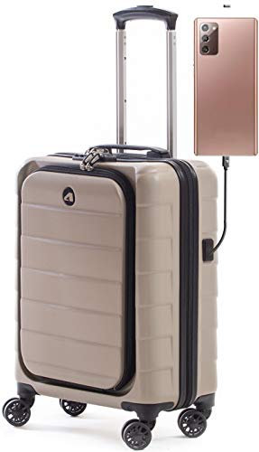 ALPINI Valise Taille Cabine Rigide INOVA-2.0 avec Compartiment pour Ordinateur 16 (55cm) Garantie 2 Ans 100% ABS Port USB (Taupe (Creamy Brown), (Cabine) S – Small – 40L – 55x40x20cm – 2.7kg)