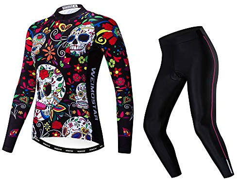 weimostar Radtrikot-Set für Damen, lange Ärmel, Mountainbike-Trikot, Hose