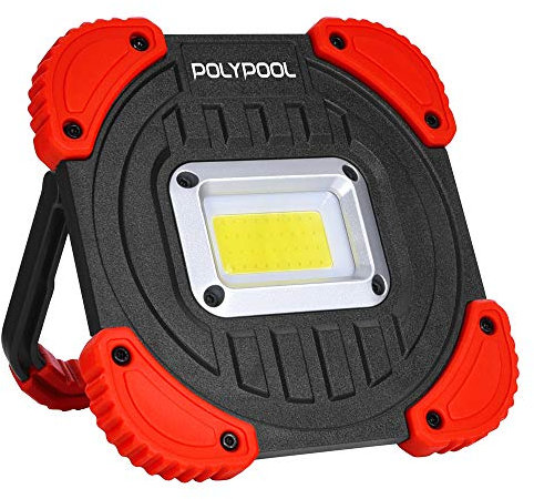 POLY POOL - PP3142 Projecteur LED d'extérieur portable 10 W 600 LM - spot LED d'extérieur rechargeable par USB et Power Bank - Étanche IP44 - Base ajustable Spot LED de garage chantier camping
