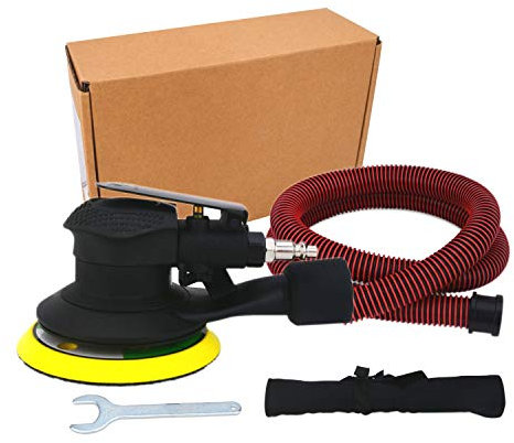 Industrieller Exzenterschleifer 125mm Druckluft mit Staubsammlung, Hochleistungs-Druckluftschleifer mit Klettverschluss, 12000 U/min, Multifunktionspolierer Schwarz