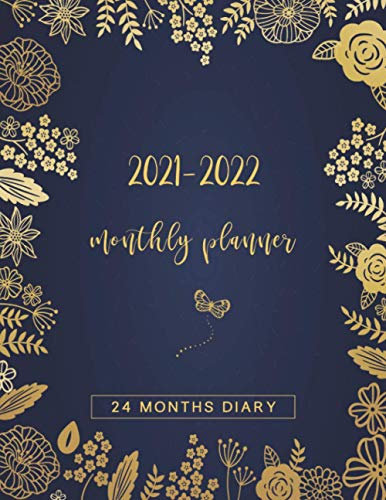2021-2022 Monthly Planner With Holidays: Premium Golden Floral cover with Dot Grid Paper For Notes.