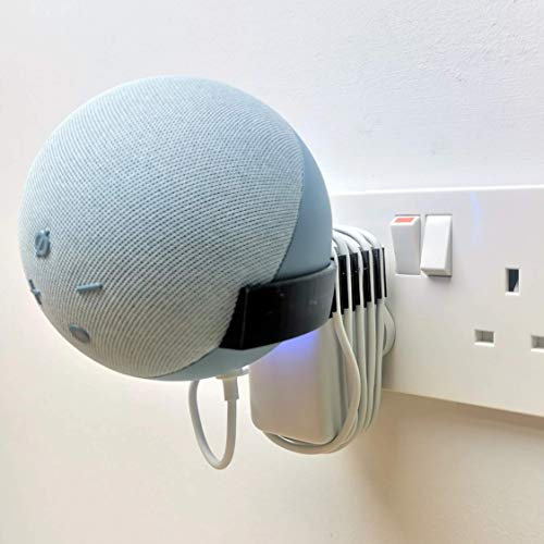 Echo Dot 4th Generation Plug Mount Plug Bracket (3pin UK) With Cable Management (Black)