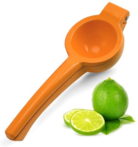 AEX Manual Lemon Squeezer Press - Heavy Duty Aluminium Citrus Juicer - Quick Hand Press Lime Squeezer & Juice Extractor - Portable Dishwasher Safe Manual Juicer Squeezer (Orange)