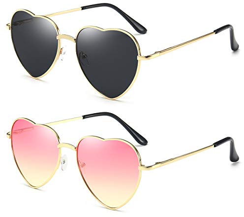 Dollger Herz Sonnenbrille Damen Retro Partybrillen Vintage Metallrahmen Love Rave Herzform Sonnenbrille UV400 Schutz,Rosa Rot Farbverlauf + Schwarz