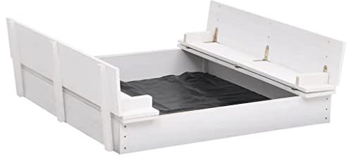 vidaXL Tannenholz Sandkasten mit Deckel Sitzbänken Sitzbank Sandbox Sandkiste Holzsandkasten Holzsandkiste Kinder Spielzeug Weiß 95x90x15cm