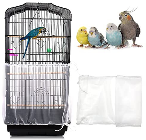 Mngren Universal Vogelkäfig Abdeckung, Vogelkäfig Feder Samenfänger, Einstellbar Kordelzug Papageien Vogelfutter Kleintiere Netz, Abdeckung Rock Bewachen für Runde Quadratische Käfige