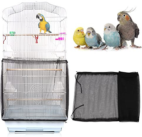 Mngren Universal Vogelkäfig Abdeckung, Vogelkäfig Feder Samenfänger, Einstellbar Kordelzug Papageien Vogelfutter Kleintiere Netz, Abdeckung Rock Bewachen für Runde Quadratische Käfige