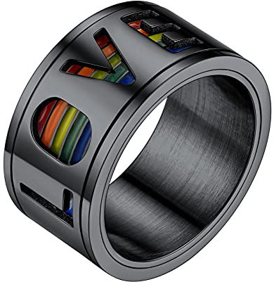 PROSTEEL Herren drehbare LOVE IS LOVE Ring schwarz LGBTQ Spinner Ring Größe 59 Stressabbau Bandring Homosexuell Drehring Partnerring Verlobungsring Modeschmuck für Männer