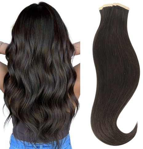 hotbanana Tape in Extensions Echthaar, 55cm Tape Extensions Echthaar 22 Zoll 20 Stück 50g Dunkel Braun Echthaar Extensions Tape Gerade Remy Echthaar Tape Extensions