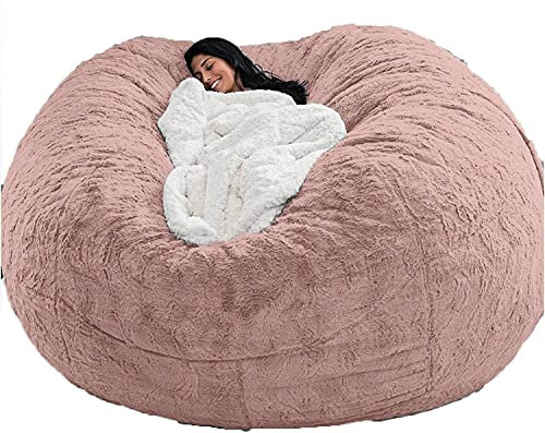 WXJDPPA Giant Bean Bag Cover (No Filler) Lazy Sofa Cover 7ft 6ft 5ft Bean Bag Chair,Suede Adult Bean Bag Sofa ，Large Soft Fluffy Fur Portable Living Room Lazy Sofa Bed -pink,5FT(135 * 65cm)