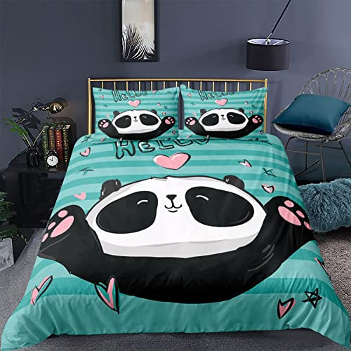 RFFLUX 3D Panda süß Tier Bettwäsche Set 135x200 cm 2teilig mit Reißverschluss Weiche und Angenehme Schlafkomfort Microfaser Bettbezug Kinderbettwäsche mit Kissenbezug 80x80 cm