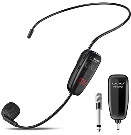XIAOKOA Drahtloses Mikrofon,Headset Mikrofon Kabellos,UHF Funkmikrofon mit LED Digitalanzeige, für Touristenführer/Dozent Lehre/Große Konferenzaktivitäten