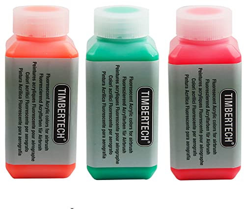 Timbertech Pinturas acrílicas fluorescentes para aerógrafo, 100 ml, 3 colores a base de agua