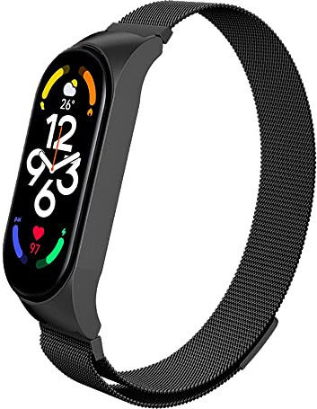 Niboow Armband für Xiaomi Smart Band 7(Xiaomi Mi Band 7), Männer und Frauen Edelstahl Einstellbar Ersatzband, Magnetversch Mesh Gewebte Uhrenarmband für Xiaomi Smart Band 7(Xiaomi Mi Band 7)-Schwarz