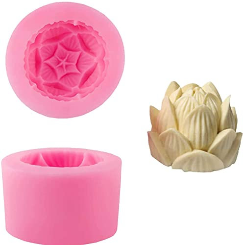 LATRAT Molde de vela para fundición de silicona, forma de flor de loto 3D, molde casero para hacer velas, moldes de jabón de flores, manualidades