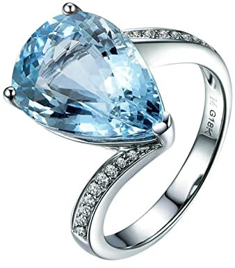 Verlobungsring Aquamarin, Ring Damen Ich Liebe Dich 18 Karat Weißgold Eingelegter 2,35 ct Aquamarin 0,08 ct Diamant Ringe Schmuck Frauen