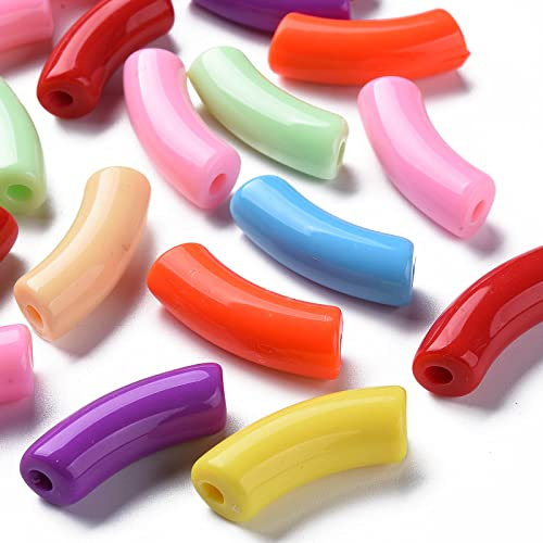Crafans 133 Stück/500 g bunte Acryl-Röhrenperlen für die Schmuckherstellung, gebogene Nudelperlen, großes Loch, Bambusrohr-Perlen, passend für Sommer-Armbänder, Armreifen, DIY-Zubehör, 36 mm