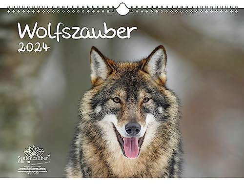 Wolfszauber DIN A3 Kalender für 2024 Wolf und Wölfe - Geschenkset Inhalt: 1x Kalender, 1x Weihnachtskarte (insgesamt 2 Teile)