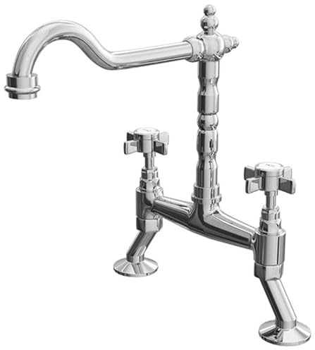 Kitchen Sink Mixer Tap, Classic Twin Cross Head Handles, Chrome Coated Brassware