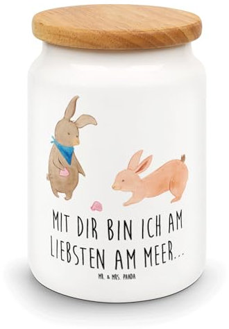 Mr. & Mrs. Panda Vorratsdose Hasen Muschel - Geschenk, Vorratsdosen Keramik, Opa, Meer, Mama, BFF, best friends, Leckerlidose, Aufbewahrungsdosen