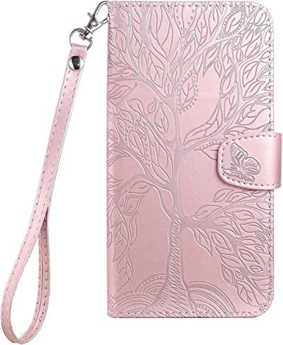Tiyoo Flip Phone Case for iPhone 6/6S, Shockproof Leather Wallet Case with The Tree of Life Pattern,Protective Phone Cover with Card Holder & Magnetic Closure,Premium Phone Cover for iPhone 6/6S, Pink
