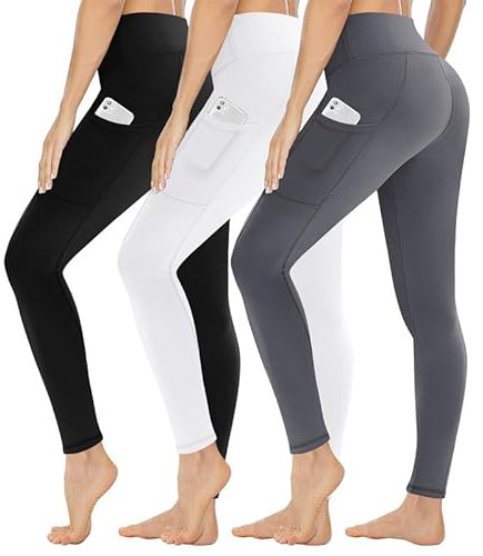 Gayhay 3er Pack Leggings Damen High Waist Sportleggings Blickdicht Sporthose für Sport Yoga Gym(Schwarz/Dunkelgrau/Weiß-T,L-XL)