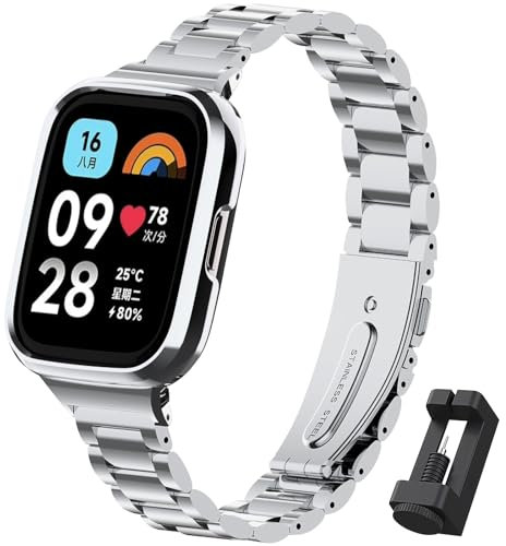 CHULN Correa Compatible para Xiaomi Redmi Watch 3 Active, Pulsera Acero Inoxidable Redmi Watch 3 Active Correa Metal Replacement Band
