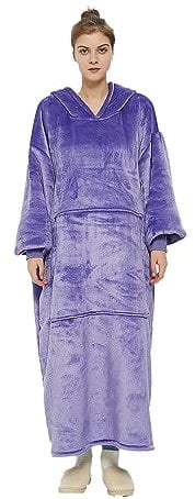 Ovesized Wearable Blanket Hoodie Fleece Sherpa Hooded Blanket Sweatshirt for Men Women Extra Long Thick Flannel Wearable Throw Blanket with Sleeves, Warm Big Hood and Pocket for Christmas, Purple