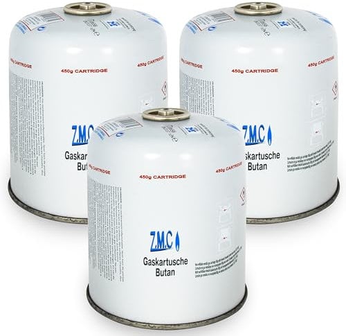 ZMC 3 cartucce a gas da 450 g con valvola a vite, gas propano/butano 810 ml, cartuccia a gas EN417, cartuccia a vite con filettatura di sicurezza, cartuccia valvola con tappo a vite, attacco da 7/16