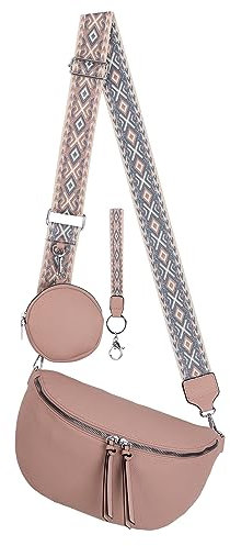 Bauchtasche Umhängetasche Crossbody-Bag Hüfttasche Kunstleder Italy-Design (PINK)