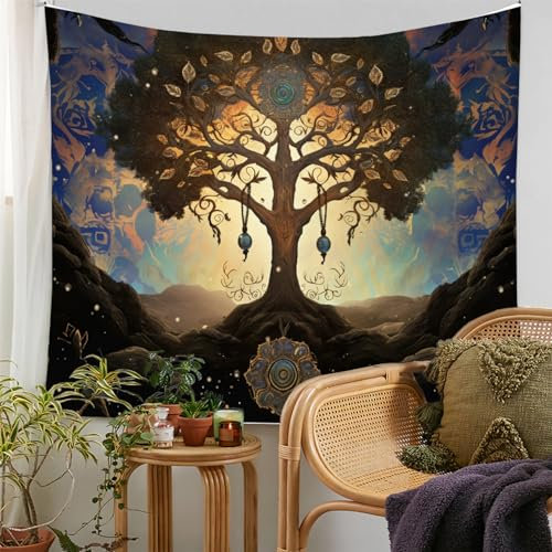 SHATSS Mandala Tuch Lebensbaum Wandteppich Wand, Room Décor, Wandtuch Tapestry Wandbehang,Wandteppiche Wandtücher, Tuch Für Die Wand In Home Living Room Decoration