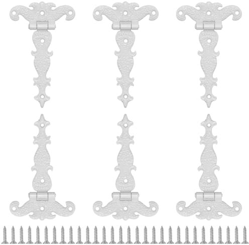 Aifeier ET Lot de 6 charnières décoratives vintage en forme de T, 11,4 x 6,3 cm, charnières décoratives en alliage sculpté avec vis pour petite boîte en bois, boîte à bijoux, placard, porte, armoire