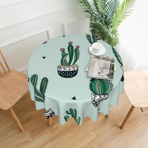 VYONNE Grüne Kaktus-Tischdecke, rund, dekorativ, lang, Premium-Stoff, knitterfrei, wiederverwendbar, ideal für Ess- und Veranstaltungsdekorationen und Möbelschutz