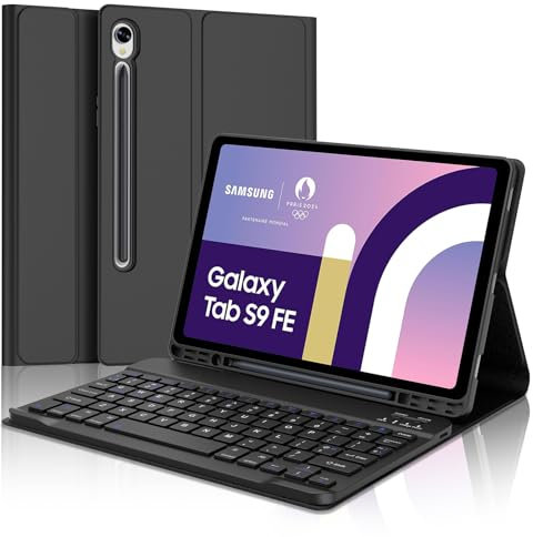 SENGBIRCH Keyboard Case for Samsung Galaxy Tab S10 FE/S9 FE 10.9 - Detachable Wireless Keyboard for Samsung Galaxy Tab S9 11'', Protective Folio Cover with Bluetooth Keyboard, Black