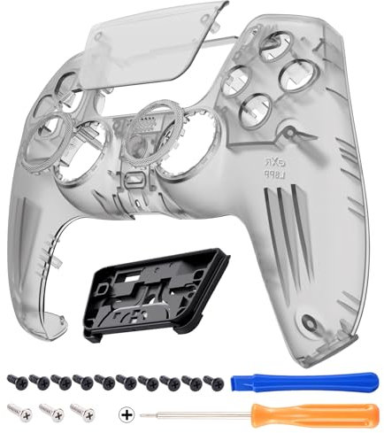 eXtremeRate Luna Re-Design Front Hülle für ps5 Controller BDM-010/020/030/040/050, Ersatz Gehäuse&Touchpad&Accent-Ring, Custom integrierend Abdeckung Case Cover für ps5 Controller-Transparent Schwarz