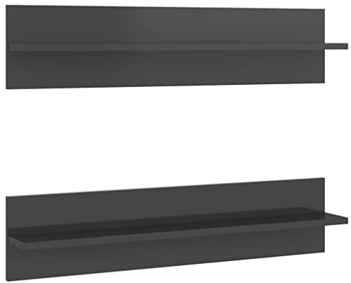 Homvdxl Schweberegale 2er Set, Wandregal mit Rückwand, Moderne Hängeregale für Wanddekoration, Display Wandspeicherregale für Wohnzimmer, Schlafzimmer, 80cm - Grau Hochglanz