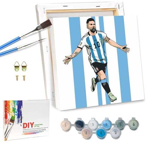 QDUODUO Fussball Malen Nach Zahlen mit Rahmen für Erwachsene Anfänger und Kinder ab 6 Jahre, LM10 Fußball Painting Bastelset mit Leinwand Pinseln Acrylpigment, 20x20cm Klein DIY Gemälde Basteln Kit