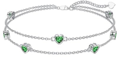 Flpruy Weihnachten Geschenk Herz Geburtsstein Armbänder Fußkettchen für Frauen Silber 925 Damen Verstellbar Fußkettchen Geburtstag für Mama Mädchen Ihr