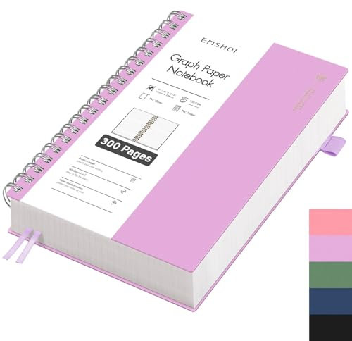 EMSHOI Notizbuch B5 Kariert, Spiral Notizblock mit 300 Seiten / 150 Blatt, 100gsm Kariert Papier zum Schreiben, PVC Hardcover, für Schule, Arbeit, Zeichnen, Reisetagebuch, 19 x 25 cm - Violett