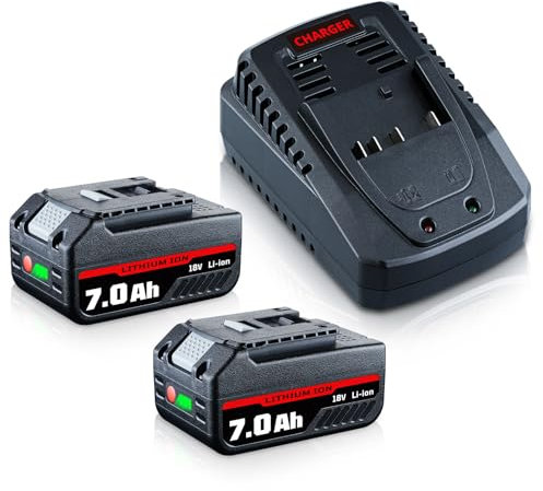 DASNITE 2 Stück 7,0AH GBA Li-Ion Ersatzakku für Bosch 18V Akku und 14,4 V-18V Lithium Ladegerät BAT609 BAT622 BAT609G BAT618G BAT619 BAT619G BAT610G BAT618 Akku-Elektrowerkzeuge