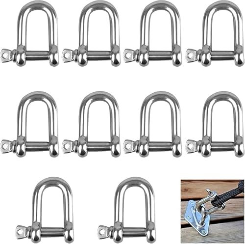 Grillo a forma di D, 10 pezzi M6 D, grillo in acciaio inox 304, grillo in acciaio inox, anello a D, grillo dritto, grillo a D in acciaio inox, per fermaglio
