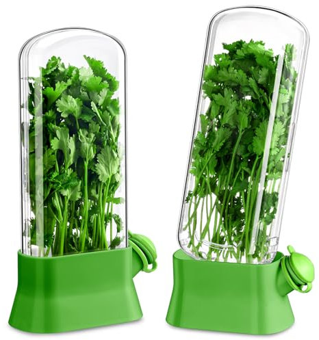 Baderke 2 Pieces Herb Saver for Refrigerator Herb Keeper Herb Storage Containers Herb Saver Pod for Cilantro, Parsley, Asparagus, Keeps Vegetables for 2-3 Weeks (Green)