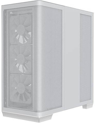 APNX C1-R Mid-Tower ATX High Airflow PC-Gehäuse, 4 x 120 mm weiße Lüfter, 11 Lüfterschlitze, 360 mm Heizkörperunterstützung, ASUS/MSI Back-Connect-Motherboard-Unterstützung, gehärtetes Glas,