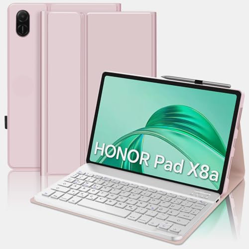 SENGBIRCH Funda con Teclado para Honor Pad X8a 11, Teclado para Honor Pad X8a 2024, Español Ñ Bluetooth Desmontable Inalámbrico Teclado para Honor X8a Tablet 11 Pulgadas 2024, Rosa