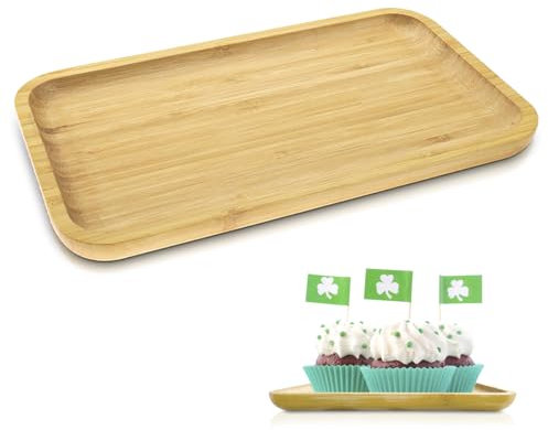imposyu Plateau de Service en Bambou 29x16cm Plateau en Bois Rectangulaire Plateau de Service Bois Plateau Repas en Bambou Plateaux en Bois pour Vaisselle, Boissons