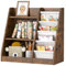 KEEPREAPER Kinderregal mit 4 Ablage und 3 offenen Fächern, Bücherregal für Kinder Holz, Spielzeugregal, Spielzeug-Organizer für Kinderzimmer, 64x30x60cm(vintagebraun-kleinformat)