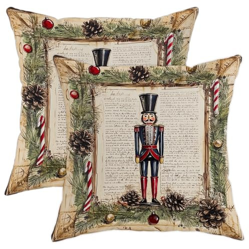 Nutcracker Christmas Throw Pillow Covers, Colored Nutcracker Holiday Cushion Cases, Winter Seasonal Festive Decoration for Home Sofa Bedroom Living Room 18x18 Inch