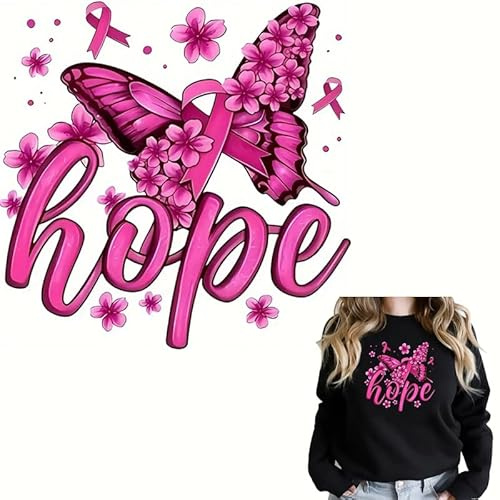 Pink Breast Cancer Awareness Butterfly Iron On Transfers for T-Shirts Rub on Transfers Stickers Vinyl Ready to Press Stickers Iron on Decals for T-Shirts Clothing Hoodie DIY Crafts